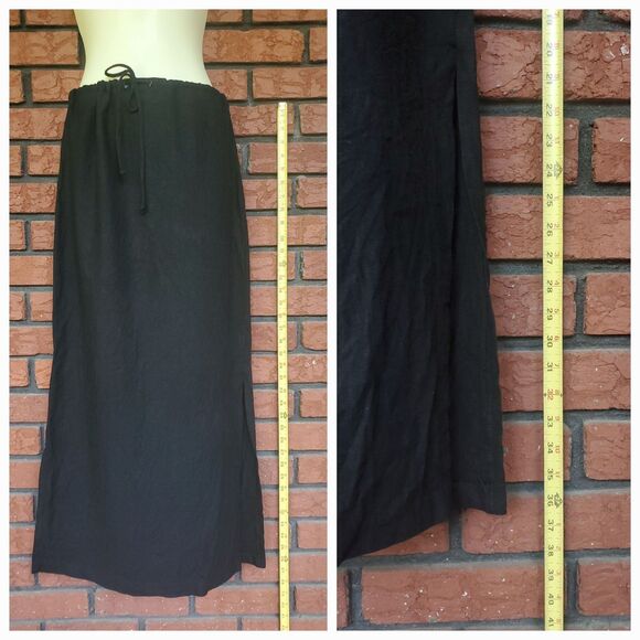 VTG Pencil Skirt Size 4 Black Linen Blend 30" x 36" Long Slit Lagenlook Lagom - Picture 8 of 14